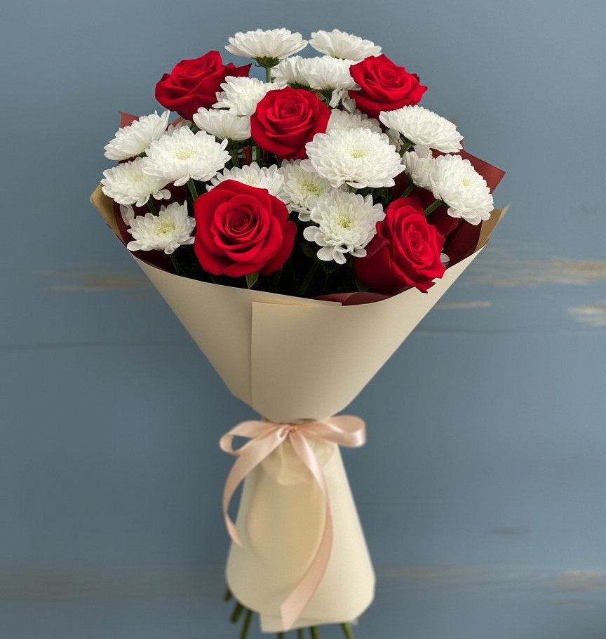 Букет цветов из: Розы и Хризантемы в Залесово