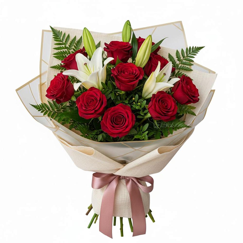 Букет цветов из: Лилии и Розы в Залесово