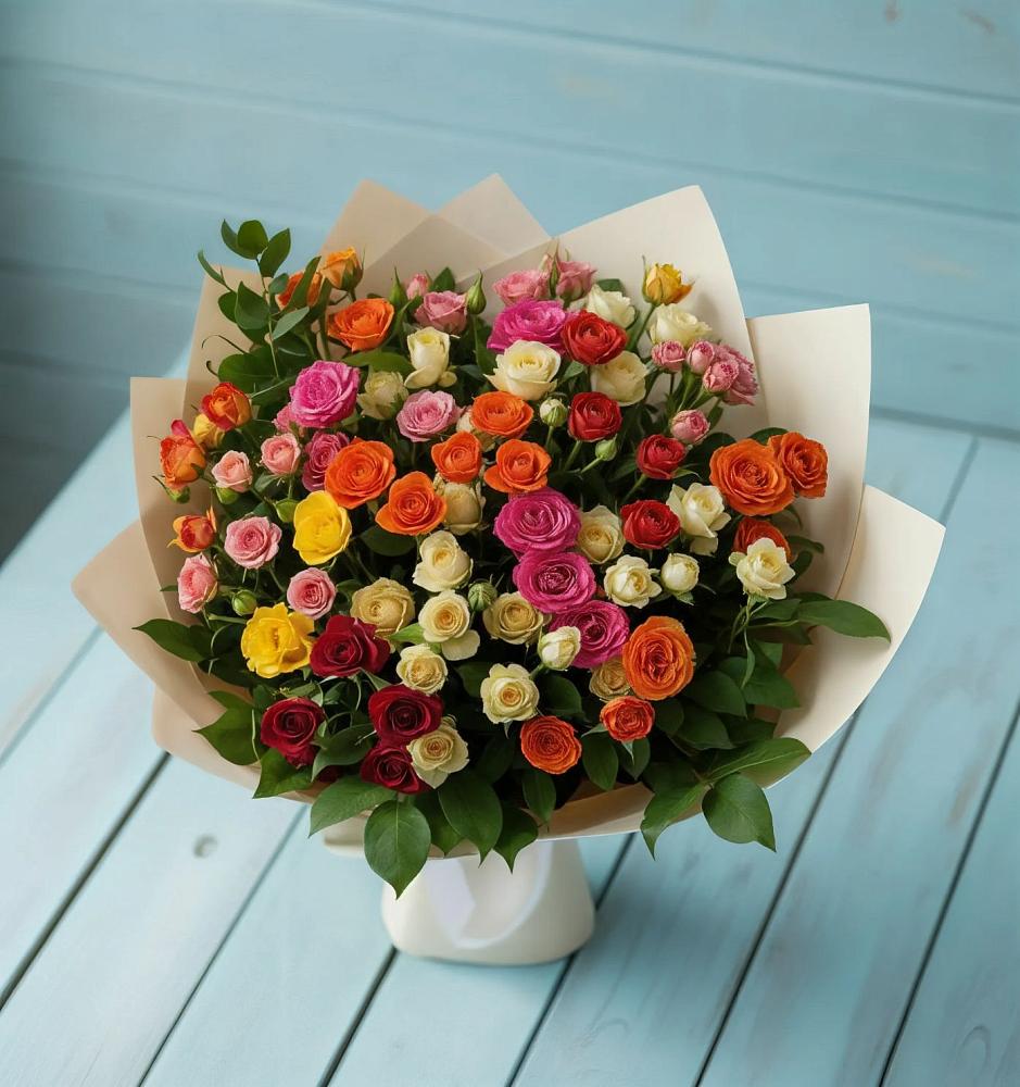 Букет Микс из разноцветных кустовых роз в Залесово