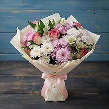 Букет цветов из:  Хризантемы, Альстромерии и Розы в Залесово