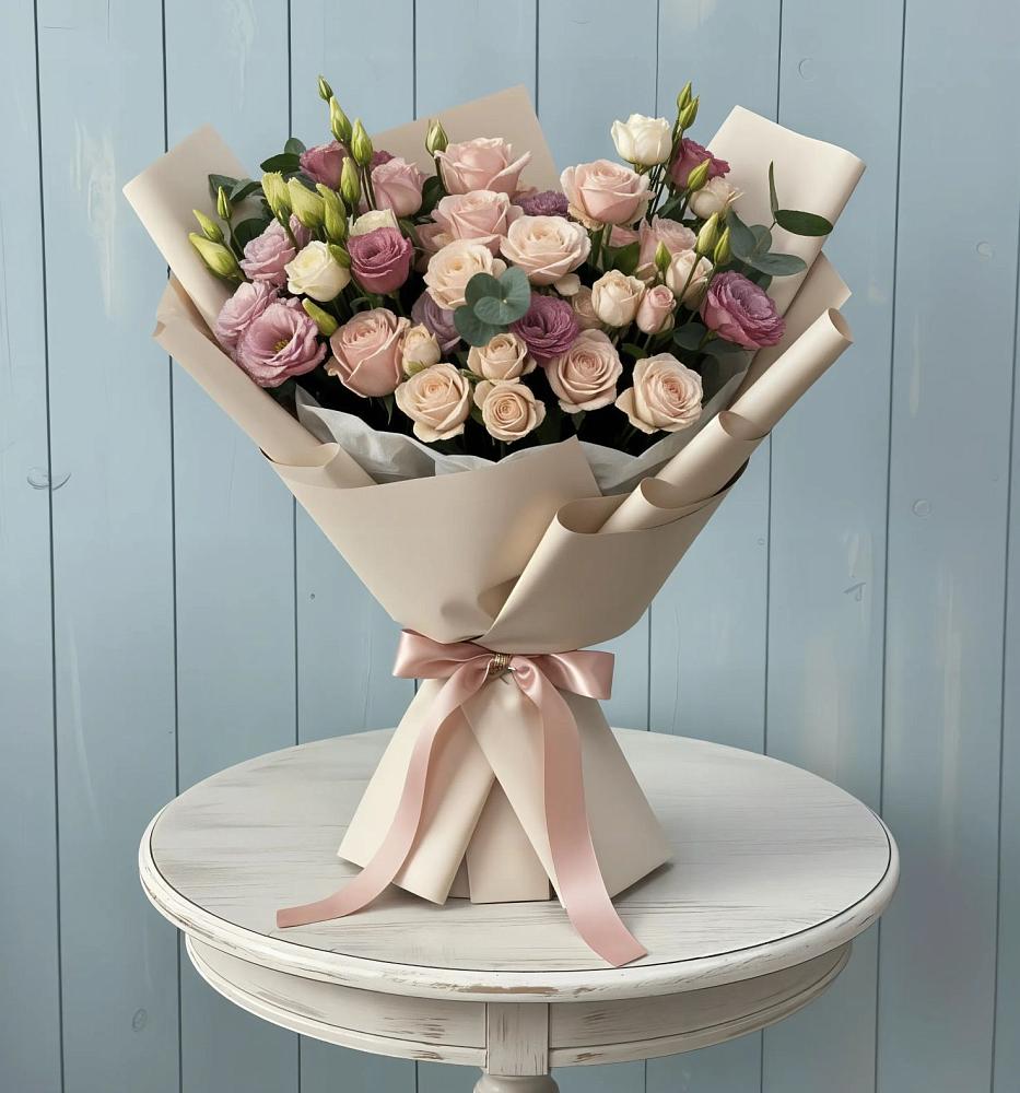 Букет цветов из: Розы и Лизиантусы в Залесово