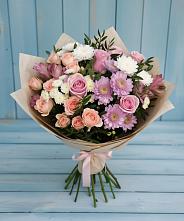 Букет цветов из:  Хризантемы, Розы и Альстромерии в Залесово