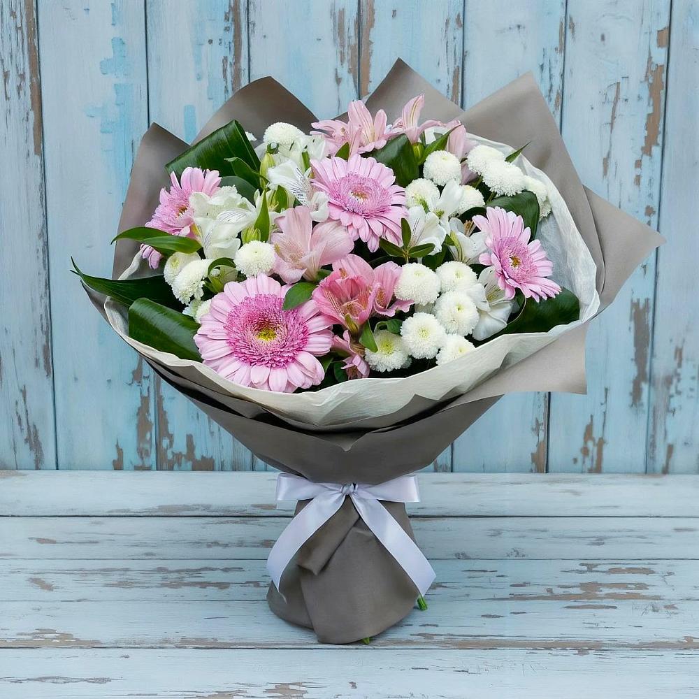 Букет цветов из: Герберы, Альстромерии и Хризантемы в Залесово