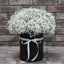Цветочная композиция из Гипсофила в шляпной коробке в Залесово